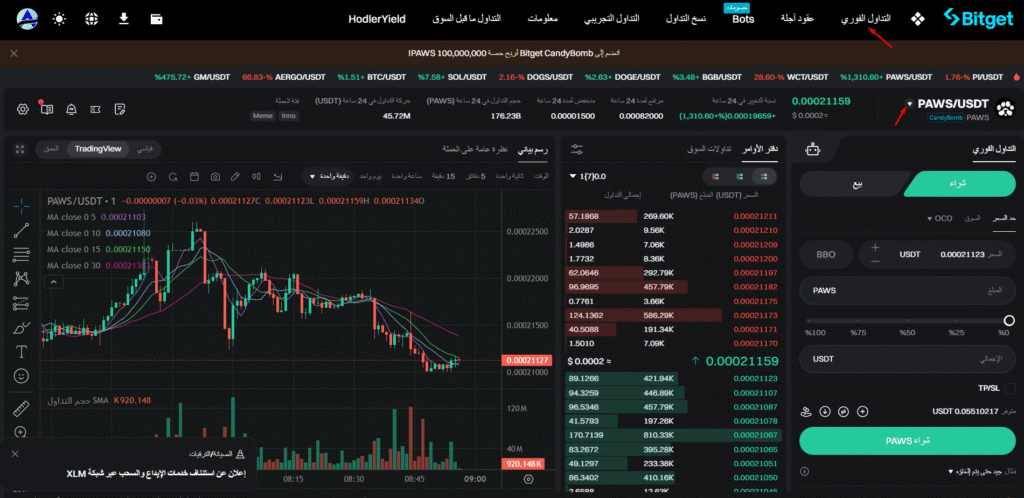 التداول على منصة Bitget