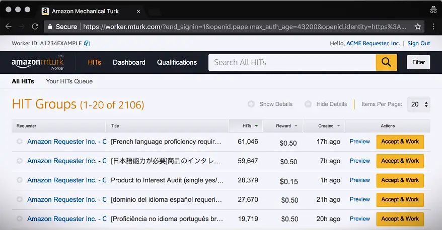 الربح من موقع أمازون ميكانيكال تورك