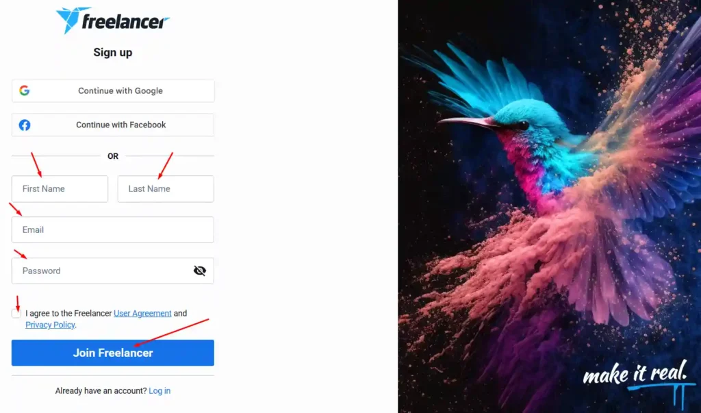 انشاء حساب على فريلانسر