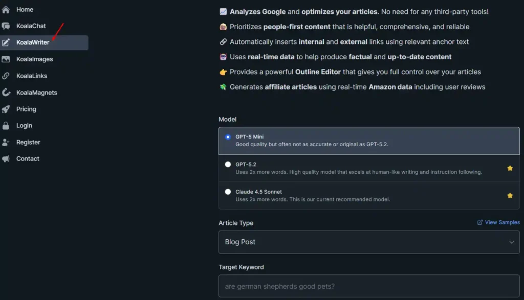 أبرز مميزات Koala AI Writer